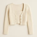 Cream Ribbed Cropped Cardigan Set on a neutral background
