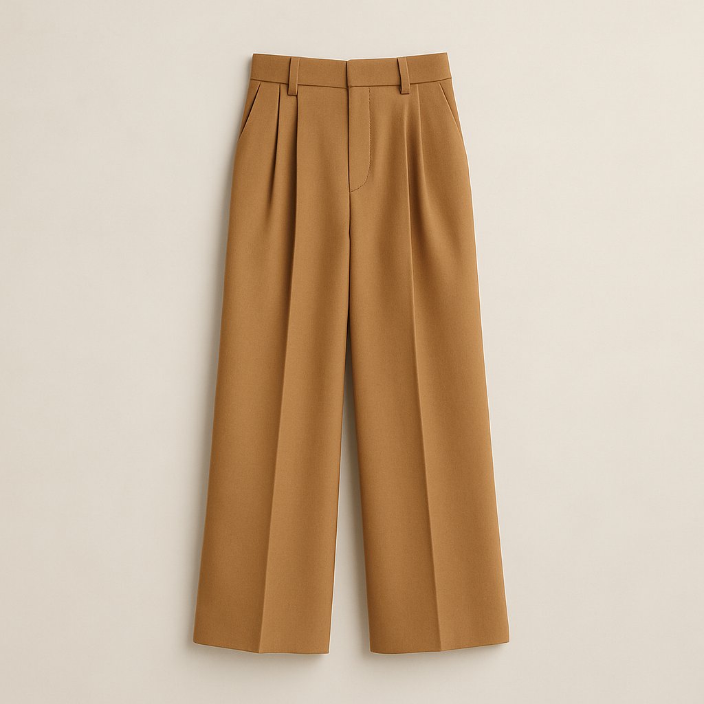 Camel-Toned High-Waisted Wide-Leg Trousers on a neutral background