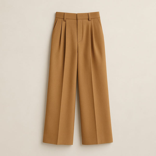 Camel-Toned High-Waisted Wide-Leg Trousers on a neutral background