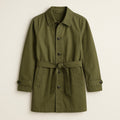 Olive Green Casual Cotton Trench Coat on a neutral background