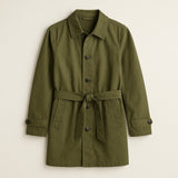 Olive Green Casual Cotton Trench Coat on a neutral background