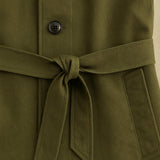 Close-up detail of Olive Green Casual Cotton Trench Coat